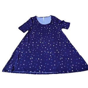 Lularoe Red Yellow Blue Star Pattern Short Sleeve Round Neck A-Line Dress XXS